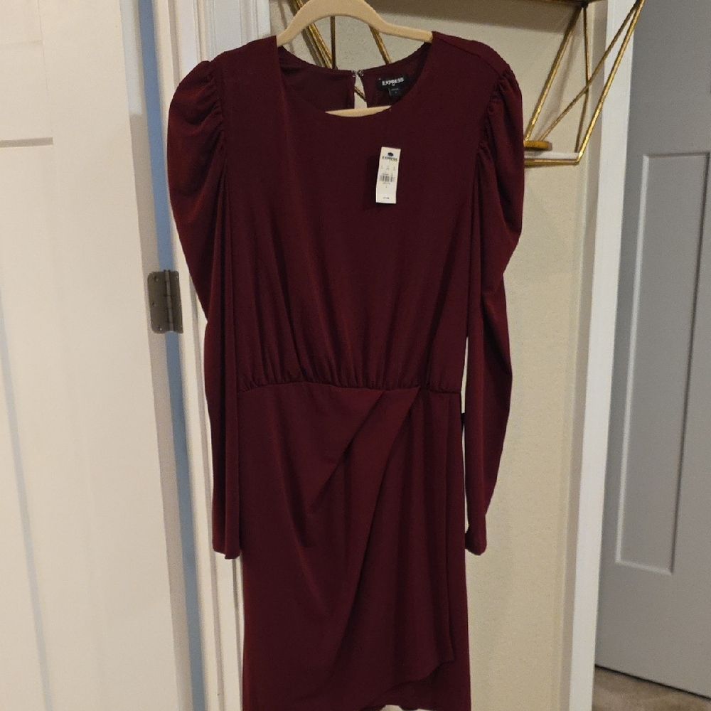 Express Deep Red Long Sleeve Dress